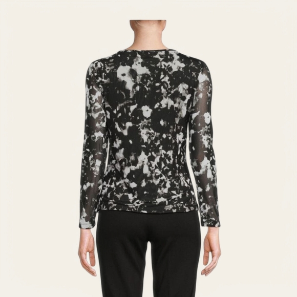 Badlgley Mischka Black and White Ruffled Puff Sleeve Blouse Sz M - Picture 4 of 5